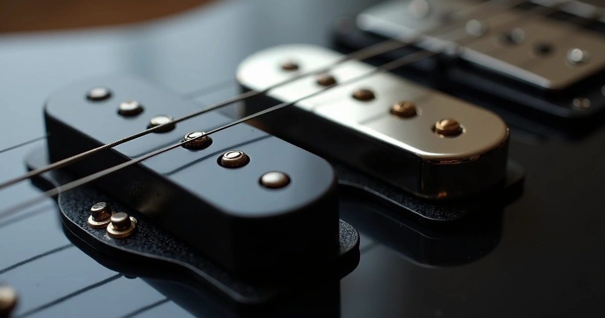 Detalhe dos captadores single coil e humbucker 