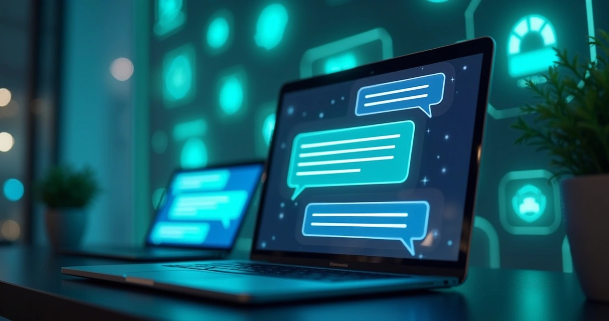Chatbot interativo conversando em tela digital com caixa de entrada de leads ao lado
