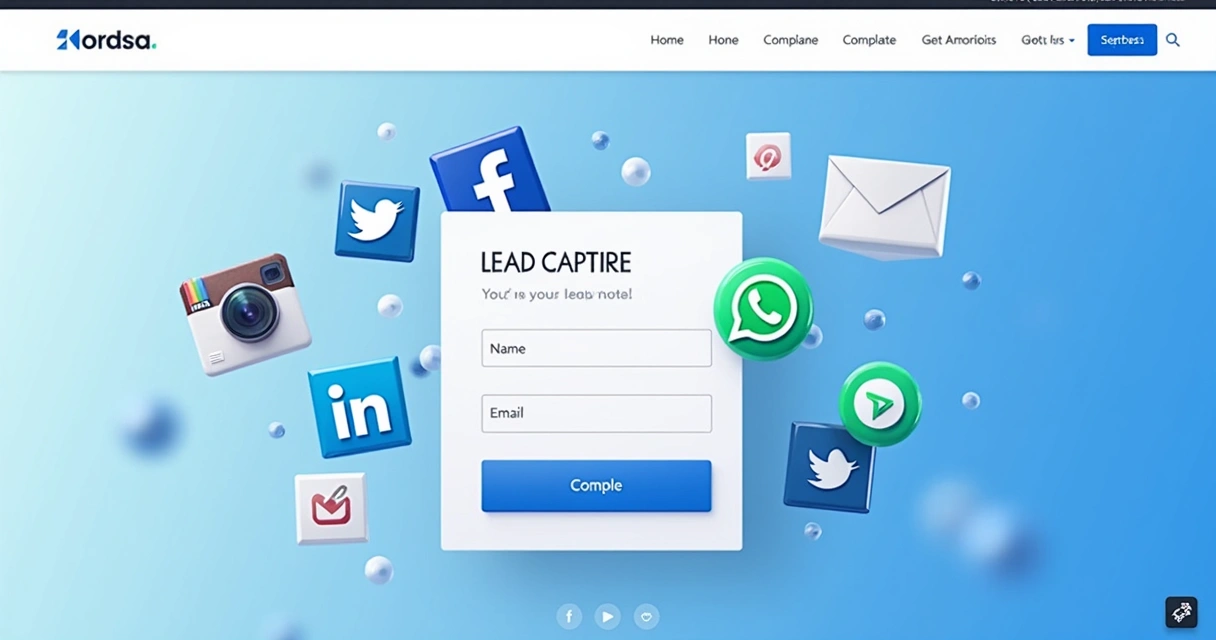 Formulário de captura de leads em site conectado com redes sociais