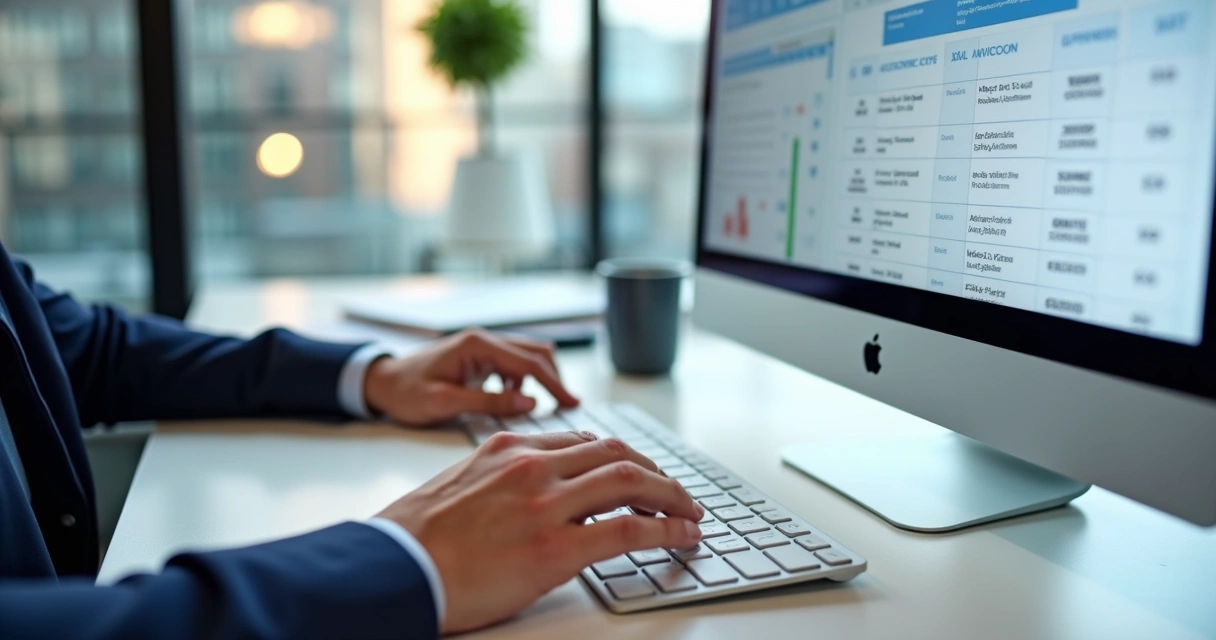 Tela de computador mostrando captura automática de XML de nota fiscal 