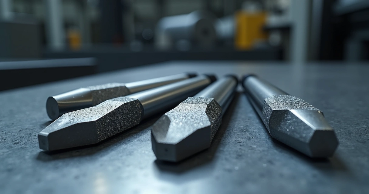 Carbeto de tungstênio e aço especial lado a lado em bancada industrial 