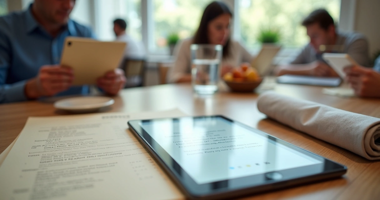 Cardápio em braille ao lado de tablet com cardápio digital 