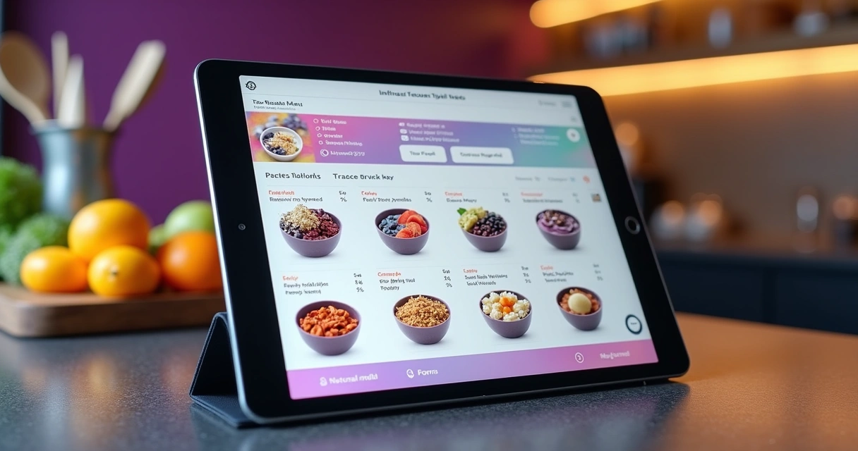 Cardápio digital de açaí em tablet moderno. 