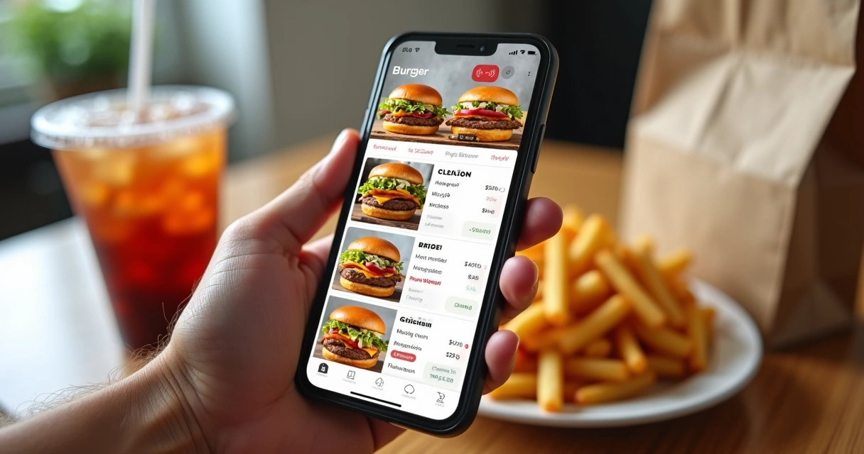 Cardápio digital de delivery aberto em smartphone