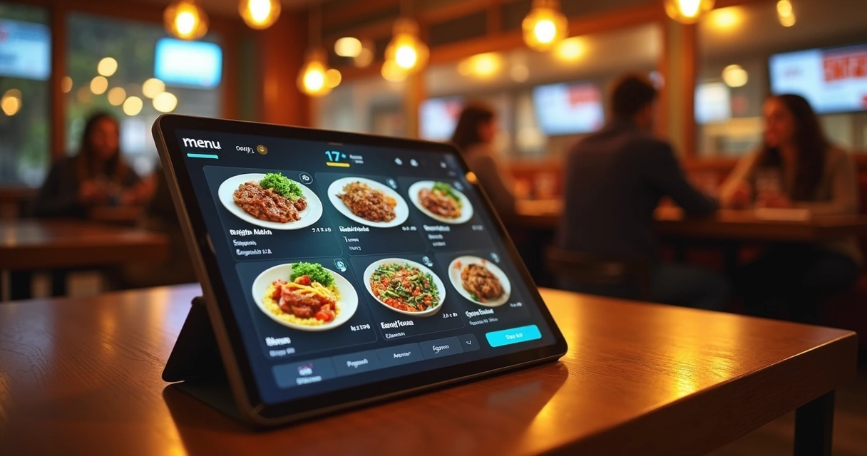 Tablet com cardápio digital em mesa de restaurante 