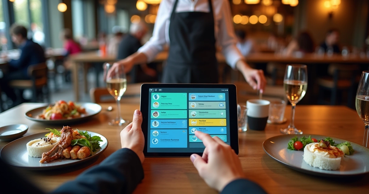 Cardápio digital em tablet sobre a mesa de restaurante 