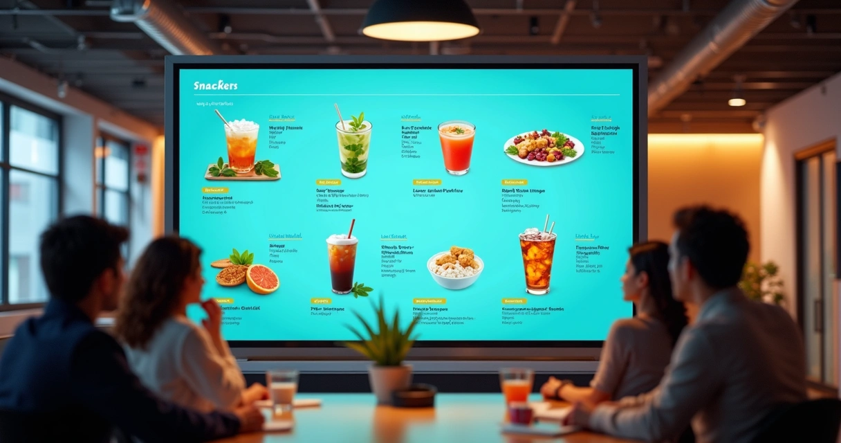 Cardápio digital com várias opções no ambiente corporativo 