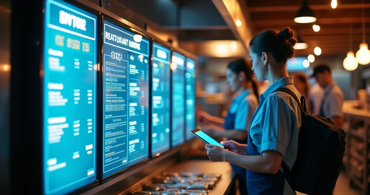 Painel de cardápio digital com preços mudando em tempo real 