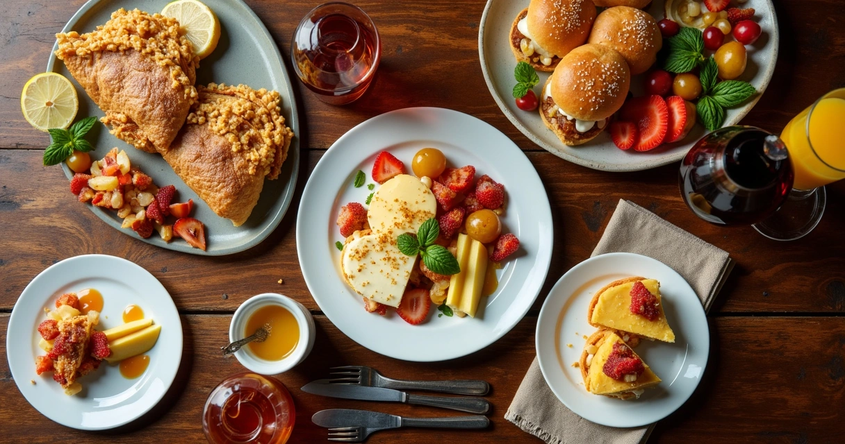 Cardápio variado de happy hour com crepes, queijos e drinks 