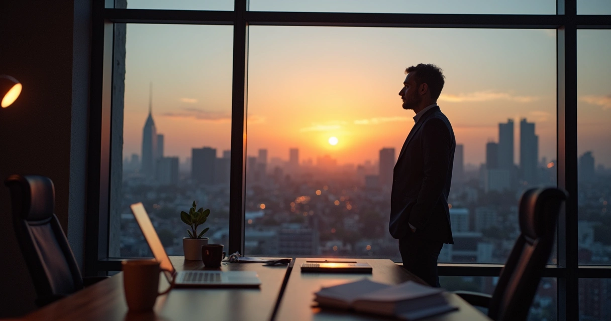 Professional reflecting at a window about career choices