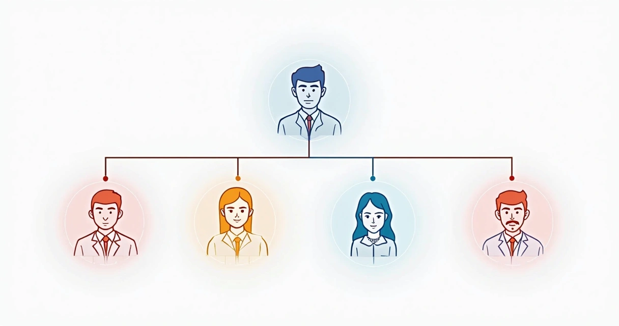 Organograma simples destacando cargos tomadores de decisão dentro de uma empresa B2B 