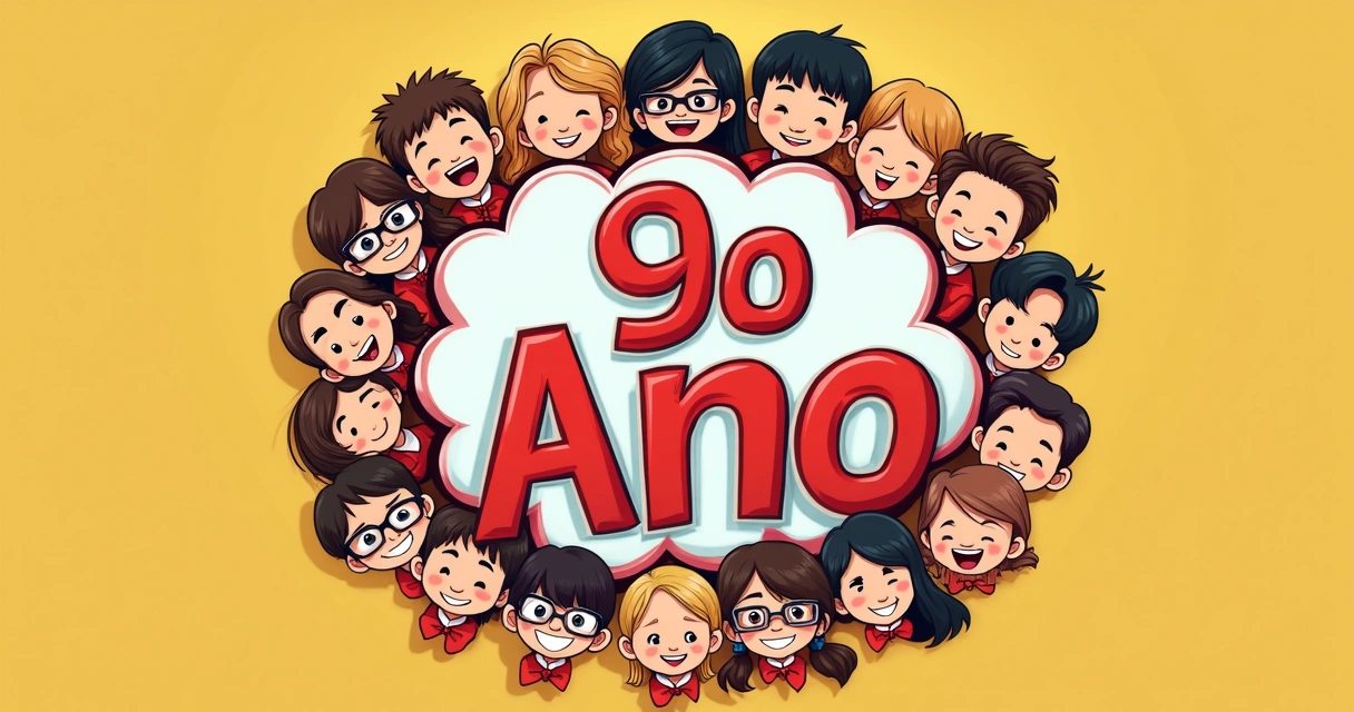 Camiseta do 9º ano com várias mini caricaturas de alunos organizadas em grupo 