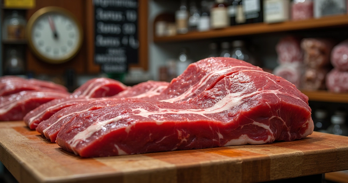 Corte de carne de burro sobre uma tábua de açougue argentino 