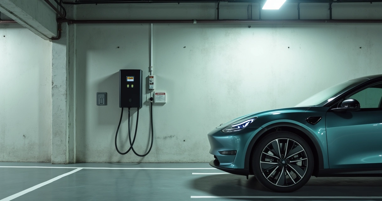 Carregador de veículo elétrico instalado em garagem coberta 