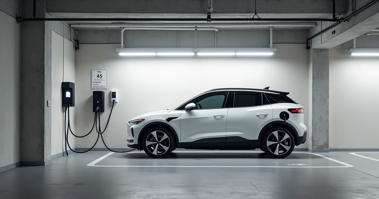 Carregador de carro elétrico em vaga de garagem 