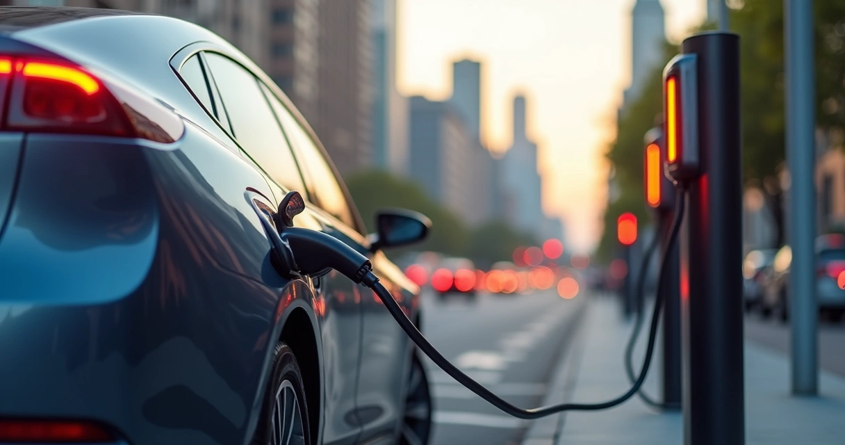 Veículo elétrico conectado a carregador rápido urbano 