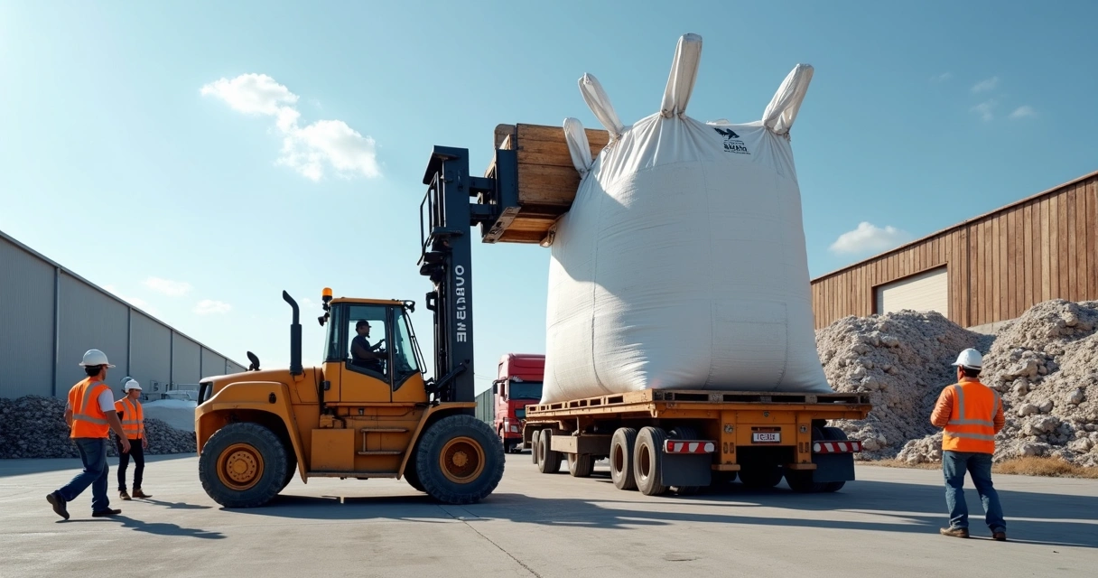 Máquina carregando big bag para transporte industrial 