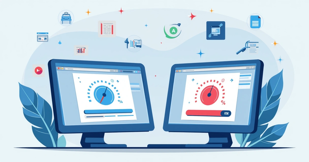 Comparação visual de tempos de carregamento entre duas plataformas de criação de sites e landing pages