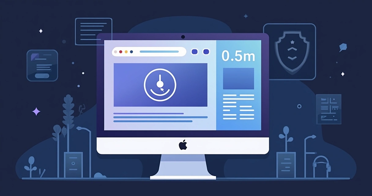 Representação de site carregando em meio segundo em monitor moderno, destaque para barras de progresso se movendo rapidamente 