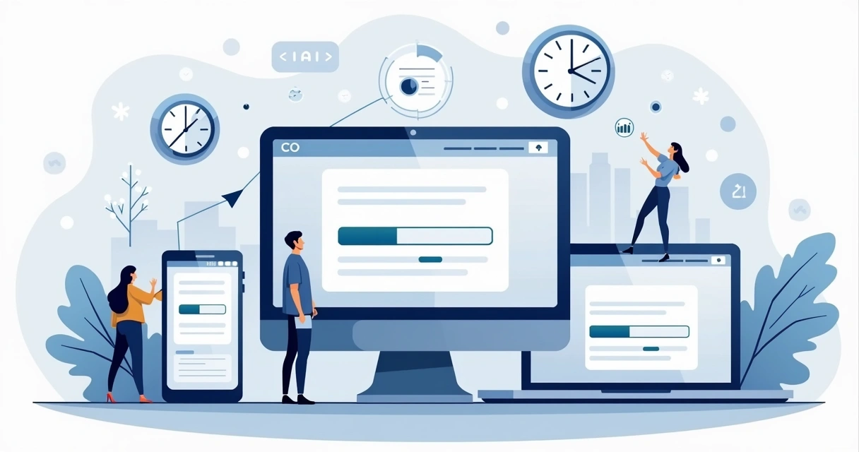 Ilustração de tela de site com barras de carregamento rápidas 