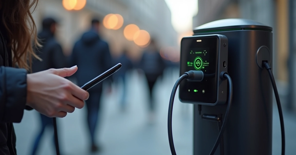 Celular sendo carregado em estação pública
