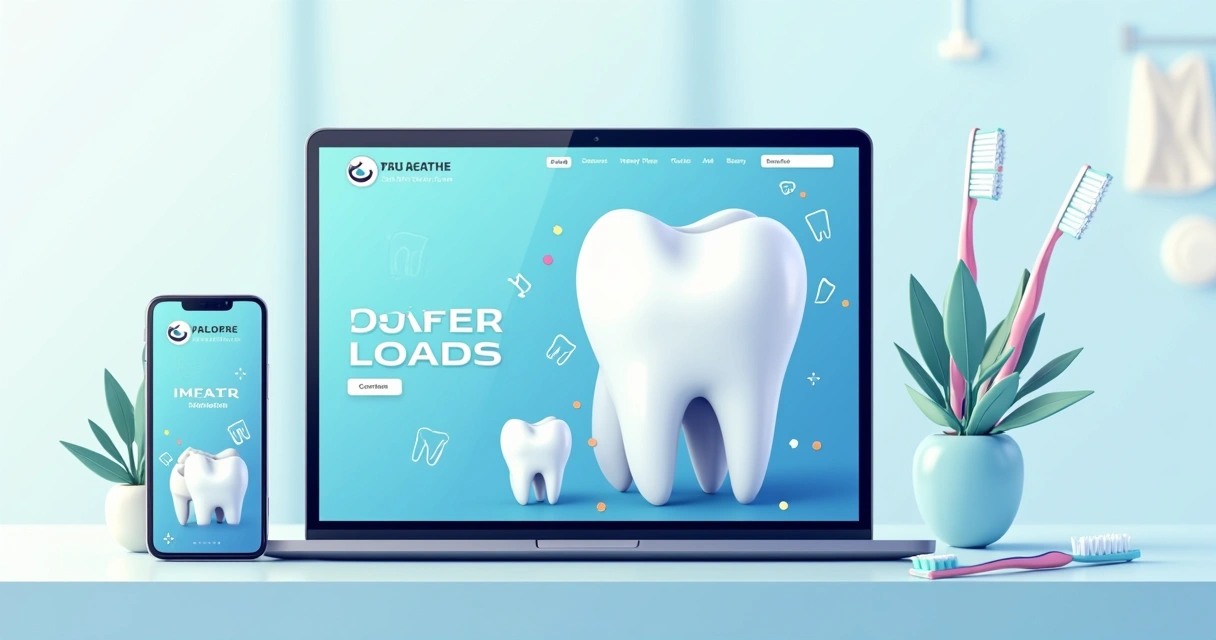 Tela de site odontológico carregando rapidamente em notebook e celular lado a lado.