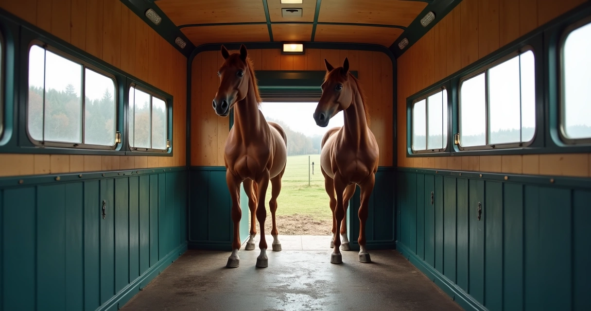 Carreta adaptada para transporte de cavalos com o interior espaçoso 