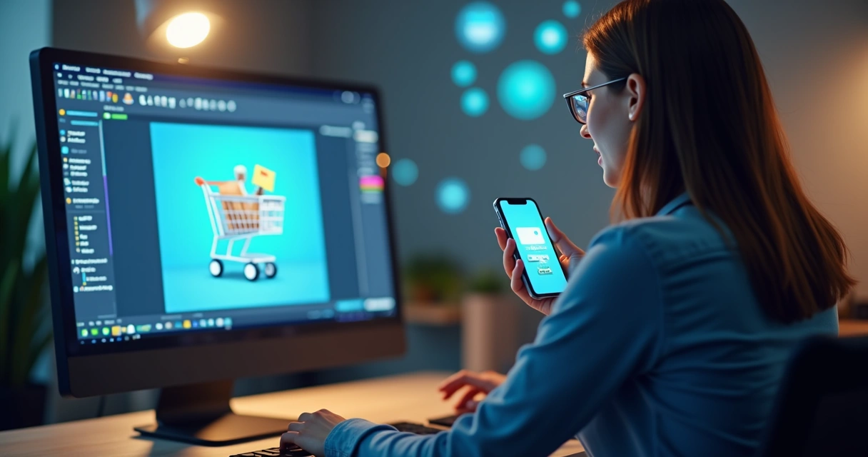 Cliente em loja virtual recebendo mensagem sobre carrinho abandonado 