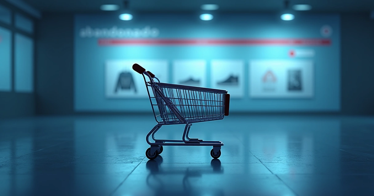 Carrinho de compras virtual abandonado no meio de página de e-commerce 