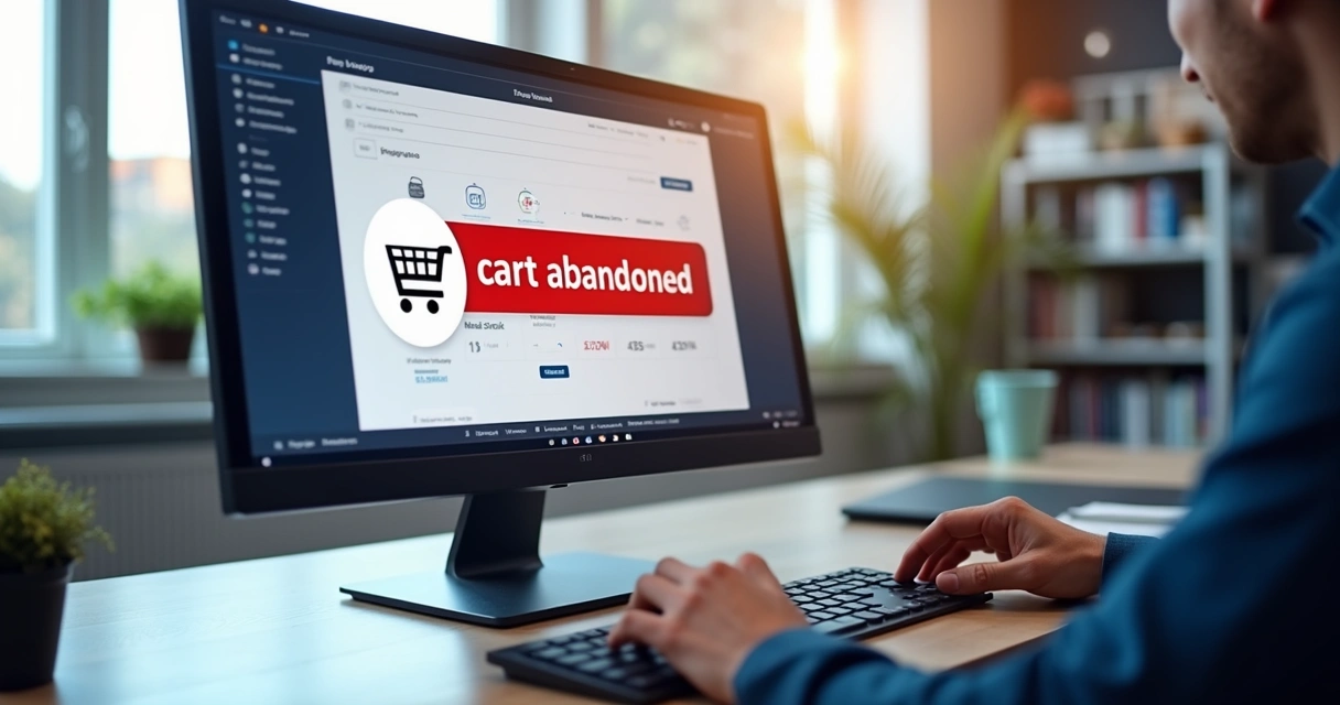 Tela de computador exibindo carrinho de compras abandonado em loja virtual 