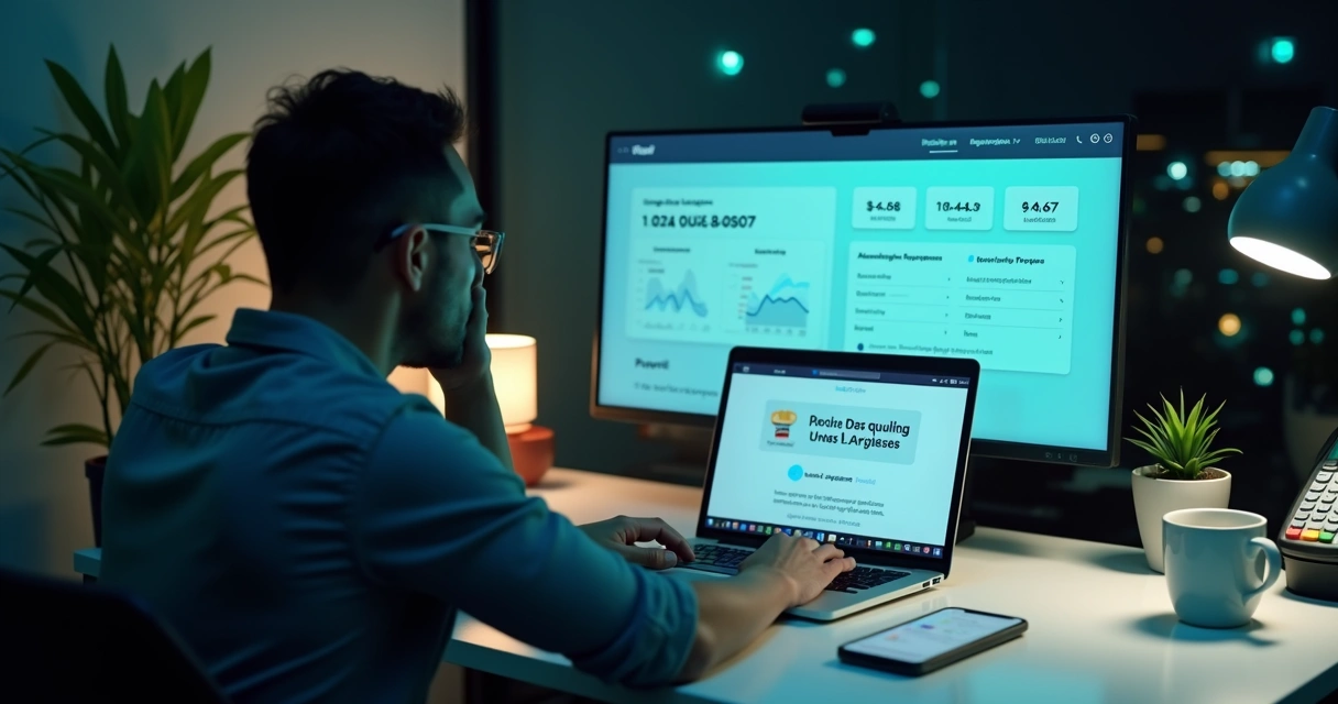Empresário observa carrinho abandonado em loja virtual no notebook 