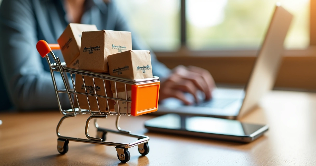 Carrinho de compras com pacotes prontos para envio 