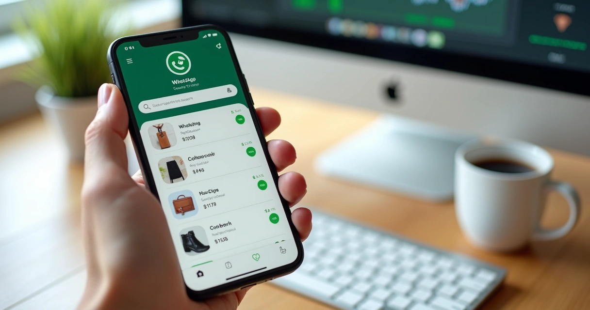 Catálogo de produtos exibido no WhatsApp em smartphone