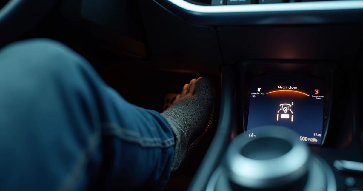 Pedal de acelerador de carro com painel digital ao fundo mostrando atraso na resposta ao toque