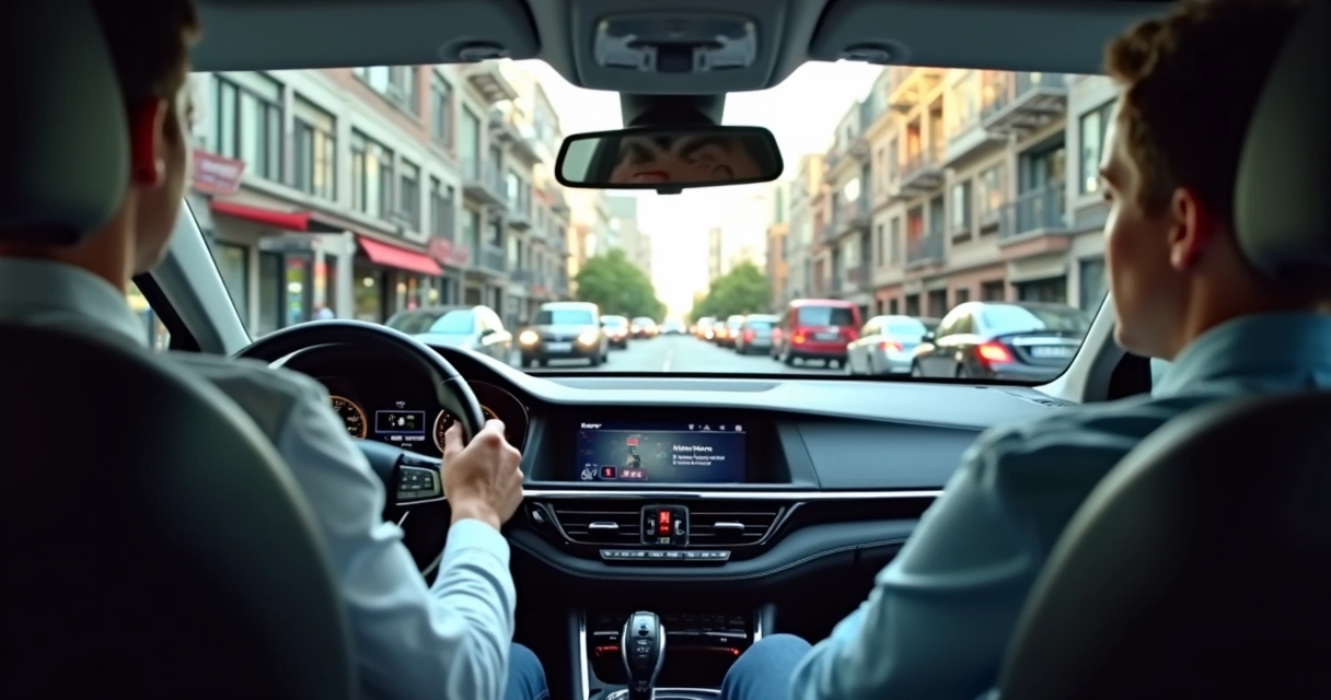 Carro circulando em via urbana com trânsito e ruídos externos 