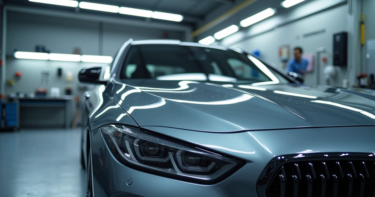 Carro com pintura vitrificada em ambiente controlado, com brilho intenso e superfície lisa e protegida 