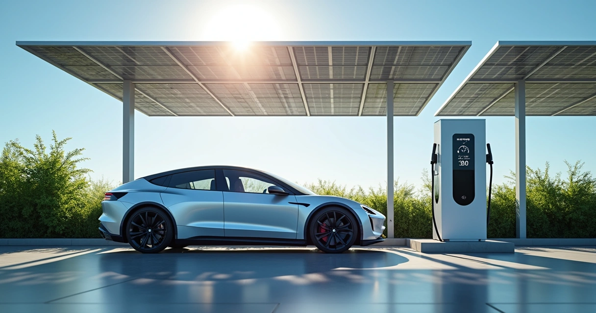 Carro elétrico abastecendo com energia solar 