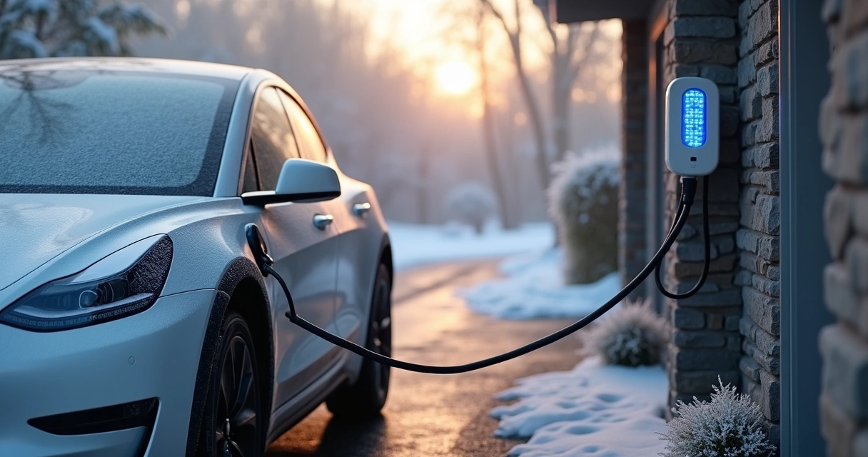 Carro elétrico com geada ao amanhecer