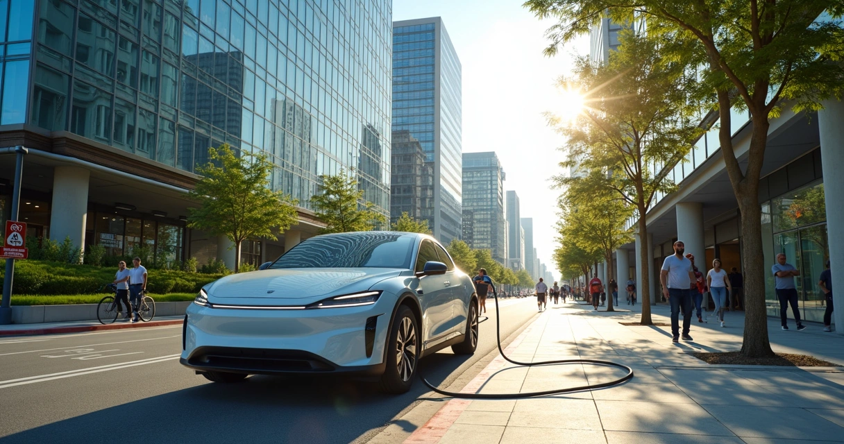 Carro elétrico em cidade moderna 