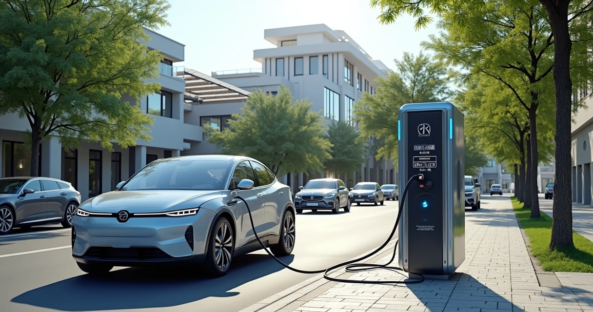 Carro elétrico moderno recarregando em estação elétrica urbana contemporânea 