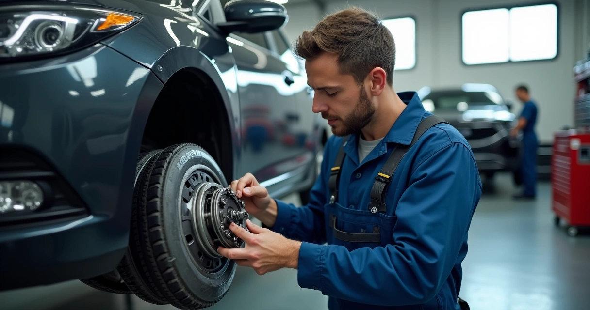 Mecânico avalia sistema de embreagem de carro em oficina 