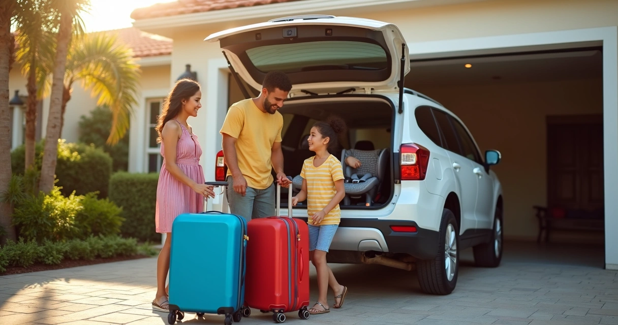 Família colocando malas no porta-malas do carro em Orlando