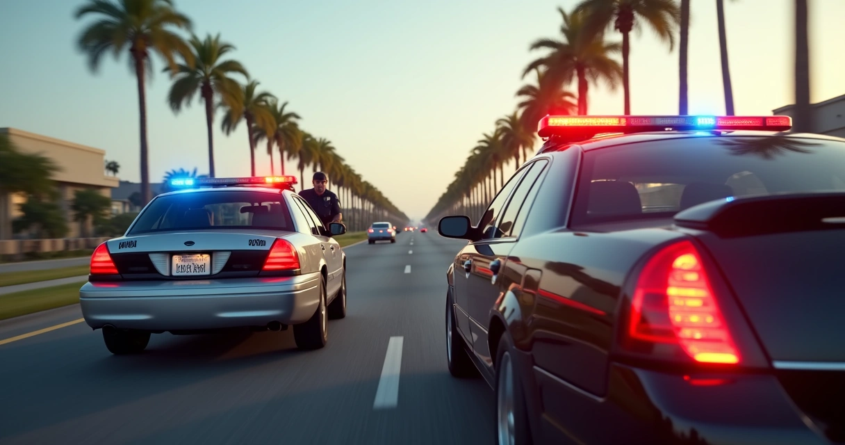 Viatura policial americana abordando carro 