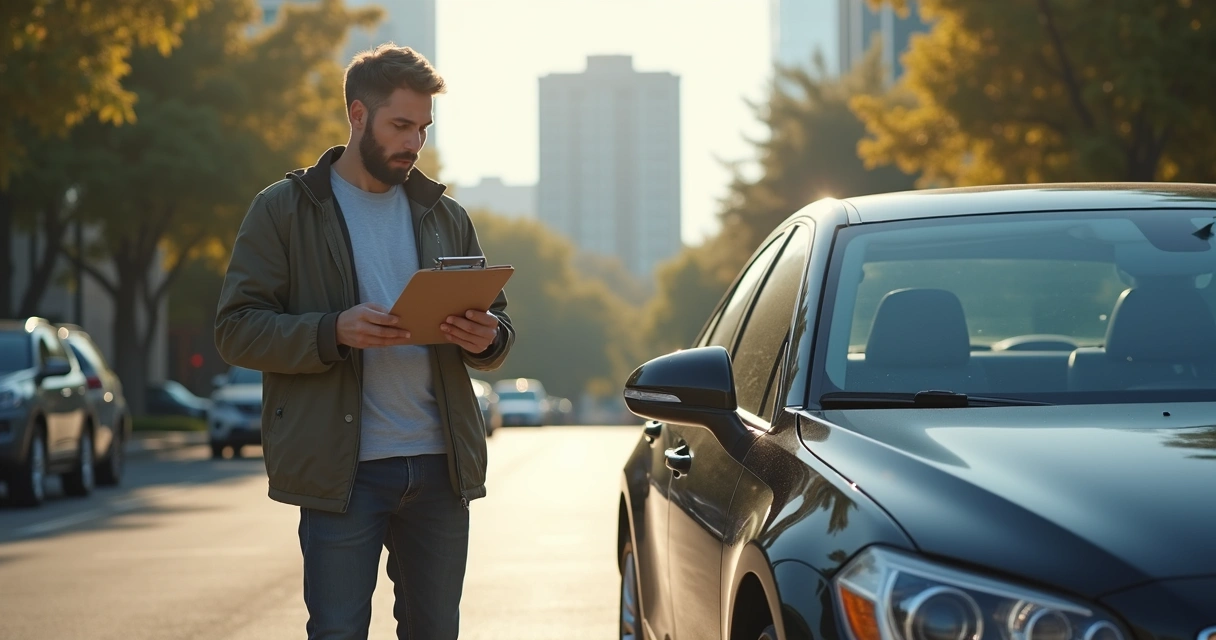 Pessoa olhando para um carro usado estacionado ao ar livre 