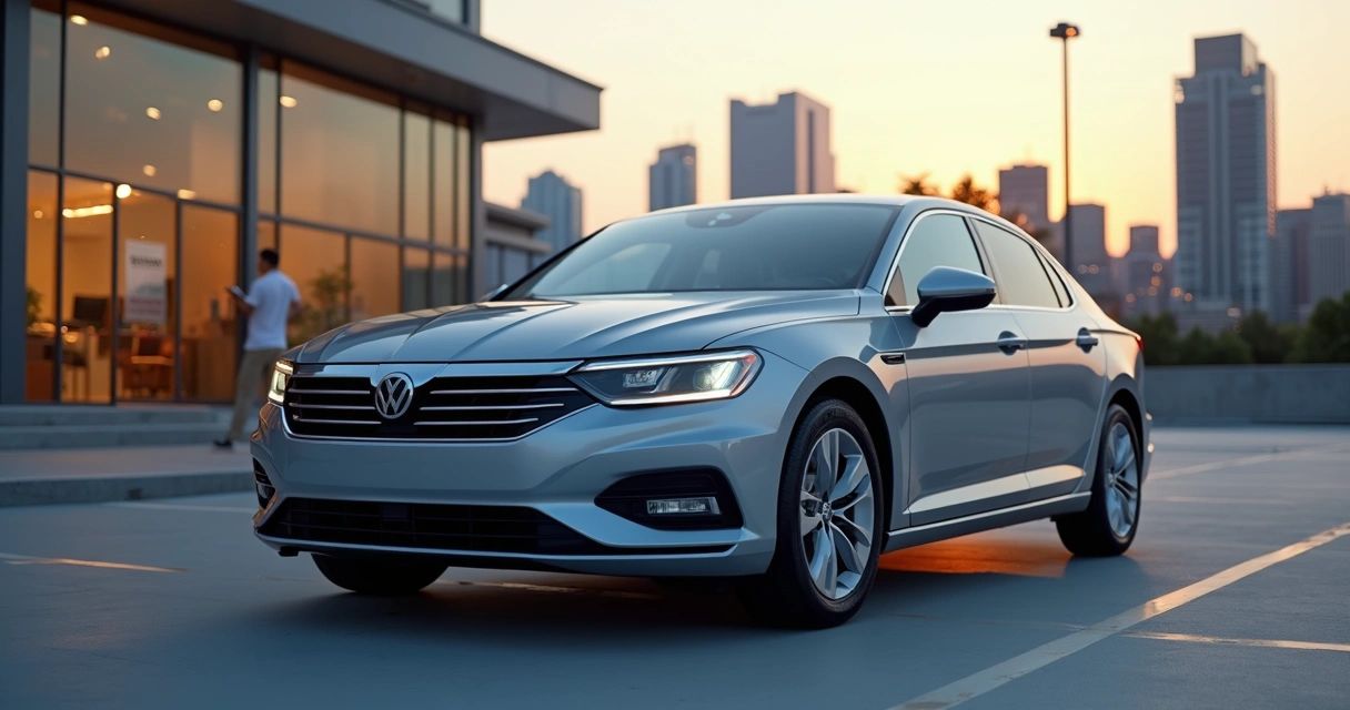 Carro seminovo bem cuidado em destaque em estacionamento urbano 