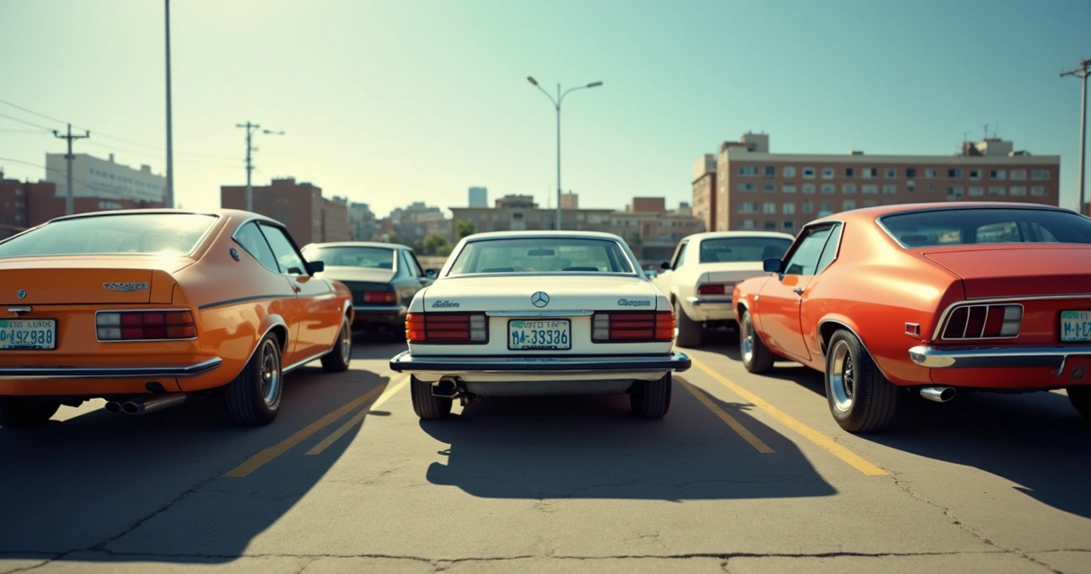 Carros antigos estacionados com placas do padrão Mercosul 