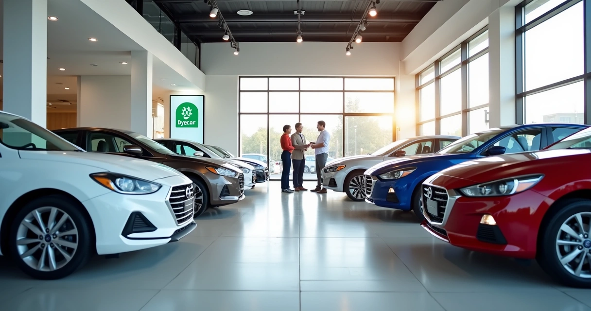 Carros novos de diferentes cores em um showroom 