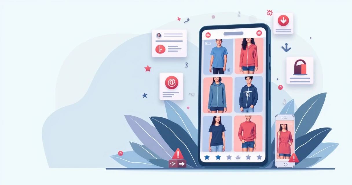 Carrossel de produto com imagens artificiais e sinais de desconfiança 