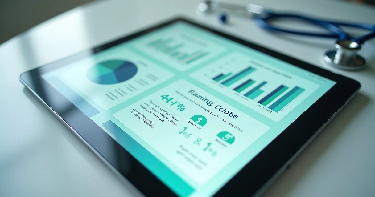 Carrossel digital com informações médicas e métricas 