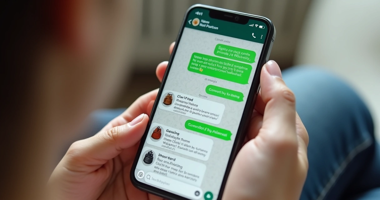 Carrusel de produtos sendo mostrado em uma conversa no WhatsApp 